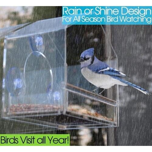 Window Birds Feeder Weather Proof House Shape Clear Acrylic Feeder with 3 Sucker for Outdoors Songbird @LS