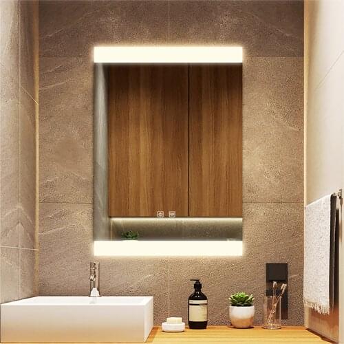 Rectangle LED Smart Frameless Silver With Demist 3 color Light Touch Sensor Switch Vanity Wall-Mounted Bathroom Mirror