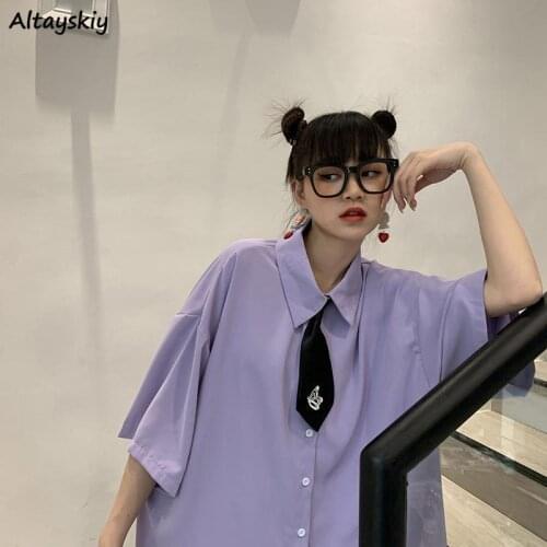 Shirts Women Preppy Minimalist Short Sleeve Cool Streetwear Couple Mujer All-match Solid 3 Colors High Quality Chic Leisure Ins