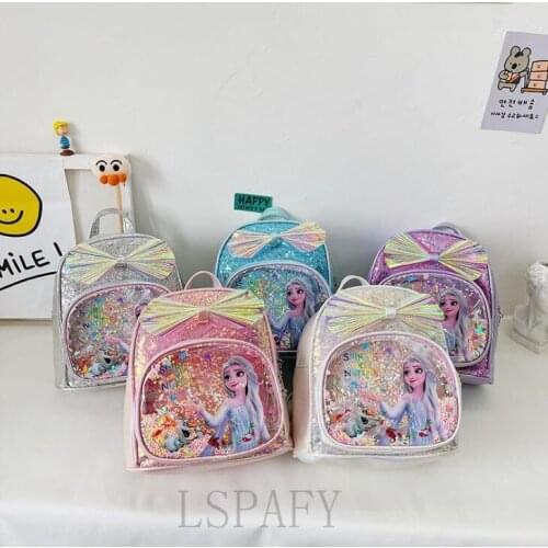 Disney Sequin Backpack Frozen Elsa School Bag School Bookbag Kindergarten Book Storage Double Shoulder Backpack Travel Bag