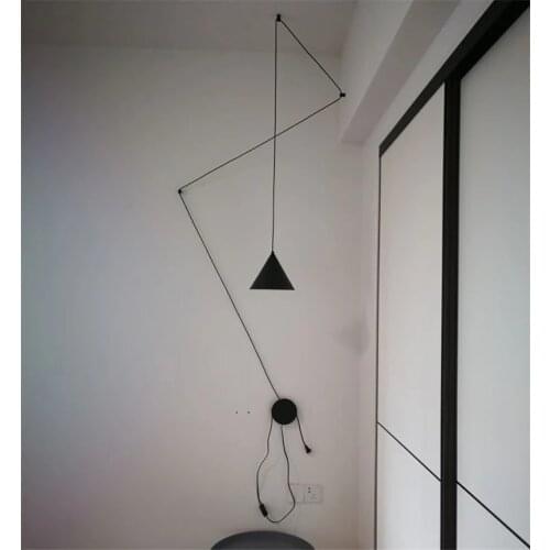 Nordic LED Light Black For Living Room lights Restaurant pendant light Bedside Suspension Lighting Metal Long Wire Cone Shape