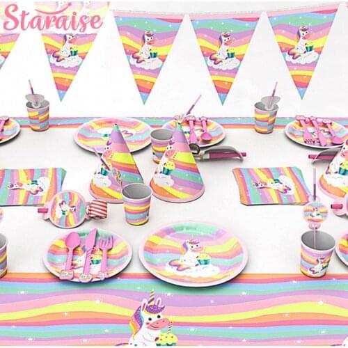 Staraise Rainbow Unicorn Disposable Tableware Unicorn Birthday Party Decor Unicorn Party Supplies Boy Girl Baby Shower Decor