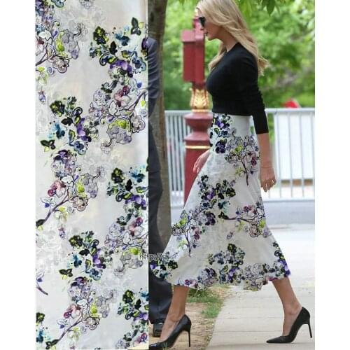 Prints flower silk stretch satin 110cm width 95% silk 19momme/Pure Silk fabric Tissus For Wedding Dresses Sewing bright sunligth