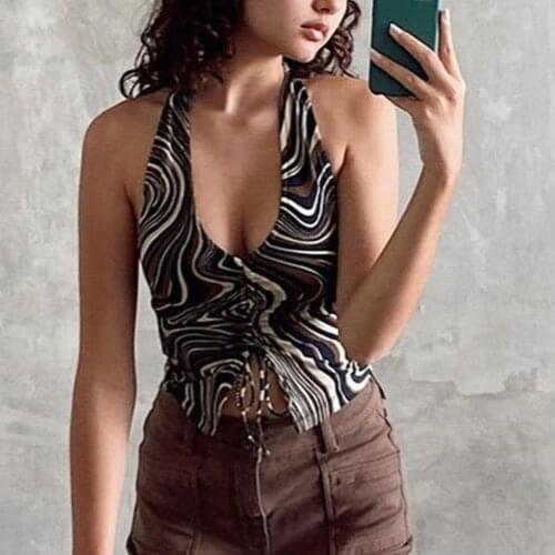 Crop Top Halter Sexy Water Ripple Camisole Shirt Corset Sexy Crop Tops Print Sexy Backless Push Up Bralet Womens Corset Bustier