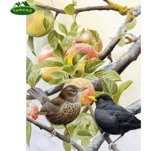 YUMEART Diamond Painting Cross Stitch Fruits Bird on The Apple Tree Diamond Embroidery Decoration,diamond Mosaic Christmas Gifts