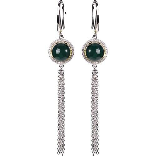 S925 sterling silver natural Mexican blue amber earrings graceful and fashionable tassel long womens earrings