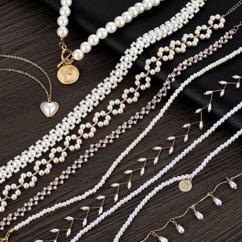 FNIO Elegant Choker Necklace Women Bow Knot Pearl Pendant Necklaces For Women Chain Chokers Fashion Jewelry 2020 Party Gifts