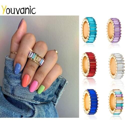 Youvanic Fashion Punk Shining Crystal Ring Wide Vintage Luxury Rhinestone Rings For Women Girl Lady Wedding Finger Jewelry 0224