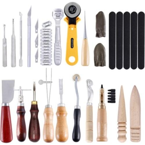 20pcs/Set High Quality Leather Craft Sewing Hand DIY Stitching with Groover Edge Creaser Mat Tools for Leather Working Tools