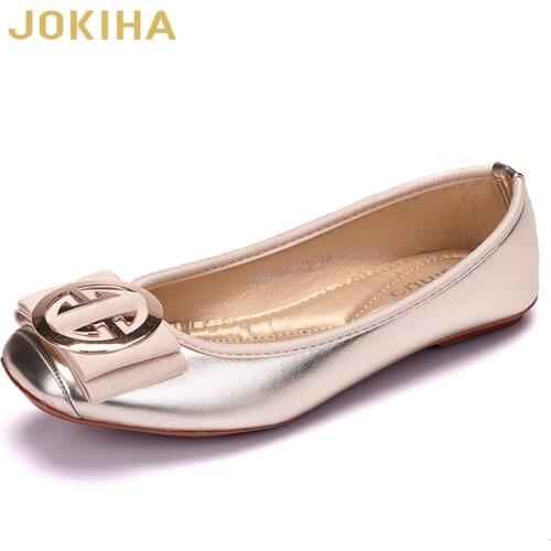 2020 Women Fashion Flats Shoes Square Toe PU Leather Shoes Women Loafers Woman Ballet Flats Shoes Girls Cute Golden Shoe 42