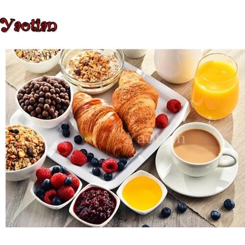 DIY 5D Square/Round Diamond Embroidery Food Bread Breakfast Mosaic Cross Stitch Diamond Painting Kitchen Decorative Mural Gift