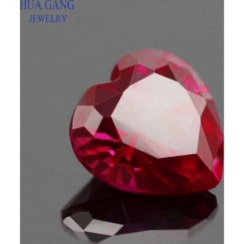 8# Red Stone Heart Shape Princess Cut Synthetic Corundum Gems stone For jewelry Size 3x3~10x10mm Free Shipping