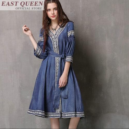 Bohemian summer dress 2018 sexy v-neck tunic flare sleeve a-line sashes beach dresses three quarter sleeve knee-length DD796 L