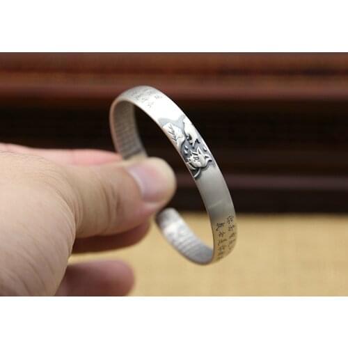 999 Sterling Silver lotus flower Buddhas-hand WOMEN mom gift bracelet bangle cuff JEWELRY A4694