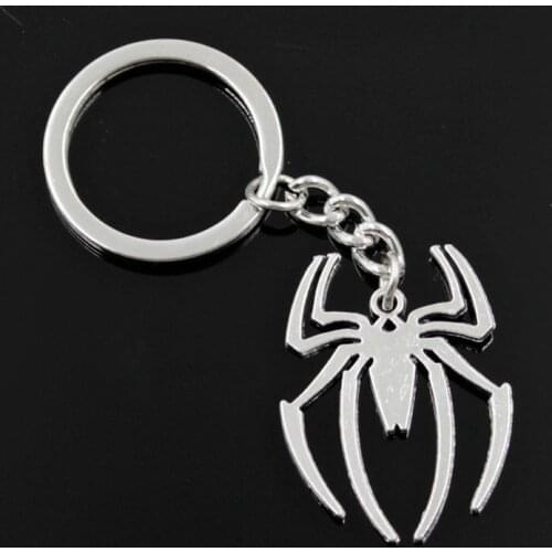 New Fashion Men 30mm Keychain DIY Metal Holder Chain Vintage Spider Halloween 38x29mm Silver Color Pendant Gift