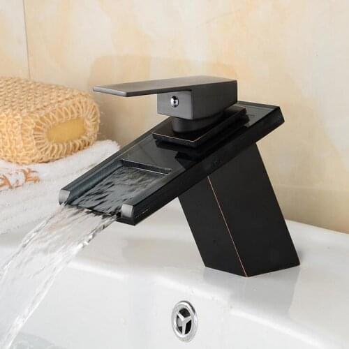 Oil Rubbed Bronze basin faucet hot and cold, Bathroom Brass sink basin faucet water tap black,Copper wash basin faucet waterfall