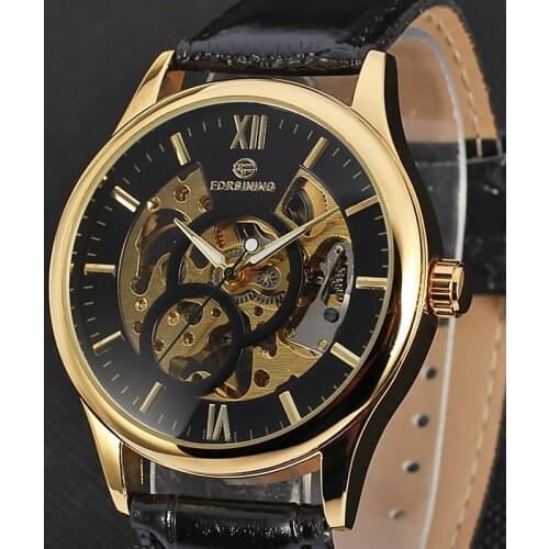 FORSINING Hollow Design Leather Strap Skeleton Watch Men Sports Clock Male Business Mechanical Wrist Watches Relogio Masculino
