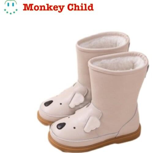 Little monkey Cartoon Animals Children snow boots Genuine Leather rabbit kids shoes winter Warm Plush Girls Cute sneakers Boys
