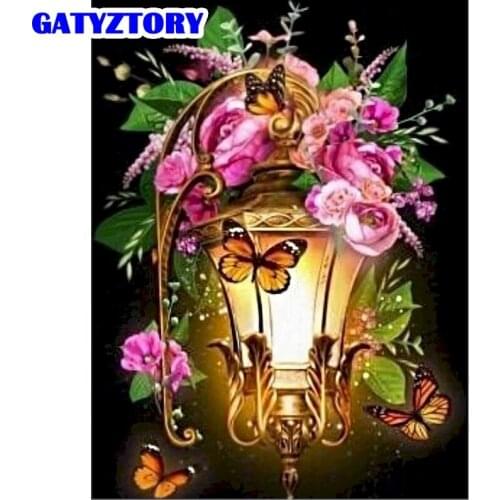 GATYZTORY 5D Diamond Painting Full Drill Square Street Lamp Diamond Embroidery Flower Cartoon Mosaic Handmade Gift