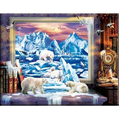 GELANYOUPIN 5D DIY Diamond Embroidery Animal Bear&Iceberg Diamond Painting Full Diamond Mosaic Needlework Crafts Home Paintings