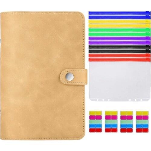 PU Leather Budget Binder Refillable Binder with Colored Binder Zipper Pouches Clear Loose Leaf Bags Cash Envelopes