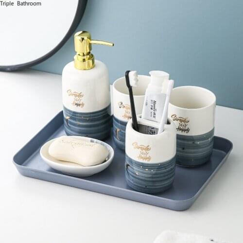 Ceramics Couples Wash Suit Light Luxury Style Bathroom Five Piece Set Gargle Cup Lotion Bottle Soap Dish Toothbrush Holder