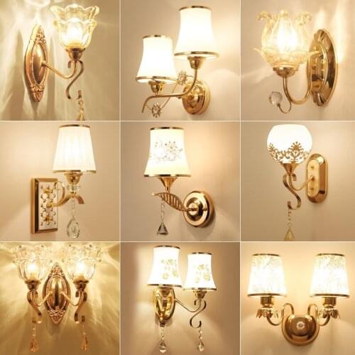 European-Style Creative Gold Led Crystal Wall Lamp Bedroom Bedside Lamp Aisle Living Room Background Wall Lamps