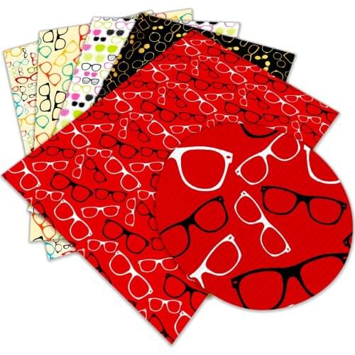 Cute Glasses Printed Synthetic Leather for Bow Synthetic Leather DIY Decoration Crafts 30 cm x 136 cm L213 L214