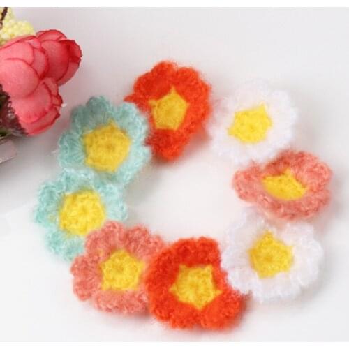 5pcs 40mm Fashion Mohair Flower Patches Woven Wool Yellow On Patch Embroidered Applique Clothes Stickers DIY Apparel Accessories