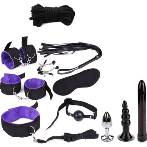 Handcuffs 11pcs under the bed restraint kit cosplay flirting vibrator plug red restraints sex toys for couples adult games