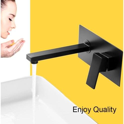 Wall Mounted Matte Black Bathroom Faucet Cold and Hot Basin Faucet Brass Vanity Sink Crane Concealed Tap Set