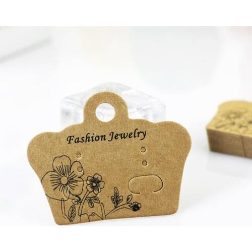 New Fashion 200Pcs/lot 5x4cm Brown Kraft Paper Earring Card Cute Ear Studs Display Packaging Card Crown Shape Jewelry Cards Tag