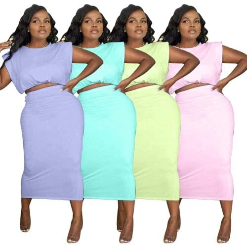 Fall Fashion Comfortable Two Piece Set Women Skirt All Match Pure Color Sleeveless Skirts Womens 2021 Wholesale Dropshipping