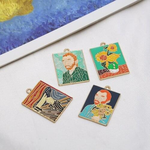 Art Celebrity Sunflower Illustration Style Pendant Alloy Drop Oil DIY Handmade Jewelry Earrings Keychain Accessories