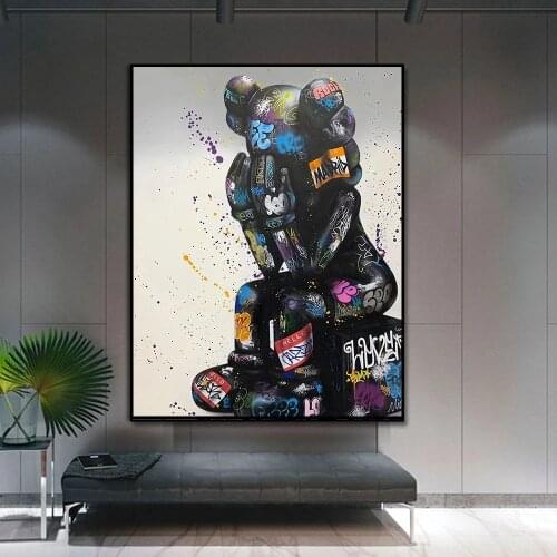 Pop Street Art Graffiti Thinking Wall Painting Canvas Prints and Posters Frameless Picture For Living Room Decoration Home Decor