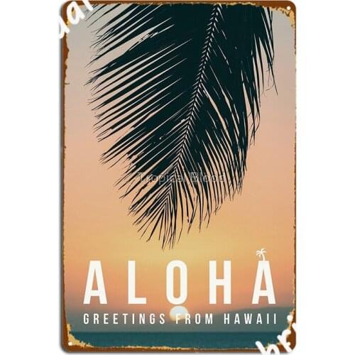 Aloha Greetings From Hawaii Surfing Metal Sign Painting Décor Cinema Garage Funny Party Tin Sign Poster