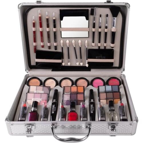 Professional Makeup Set Aluminum Box Mosituizer Lip Gloss WaterProof Lipstick Lip Gloss Eyeshadow Mascara Blush Lip Pencil Brush