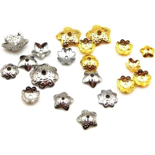 REGELIN 50pcs/lot Gold/silver color 304 Stainless Steel End Caps Crimp Bead For Bead Pearl DIY Making Jewelry Accessories