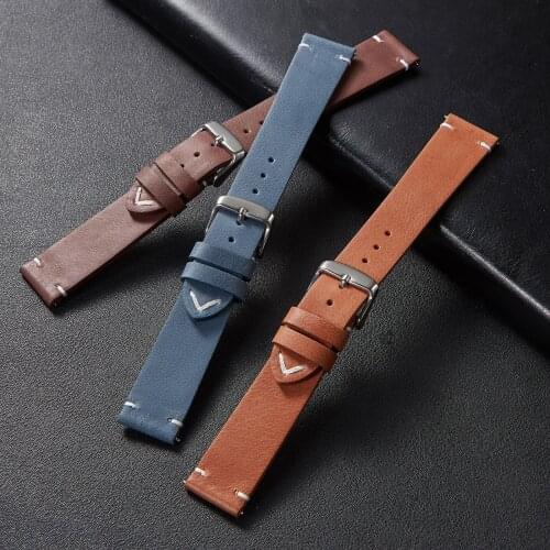 18mm 20mm 22mm Smart Watches Band New Ultra-thin Soft Strap Leather Smart Quick Release Strap Head Layer Cowhide