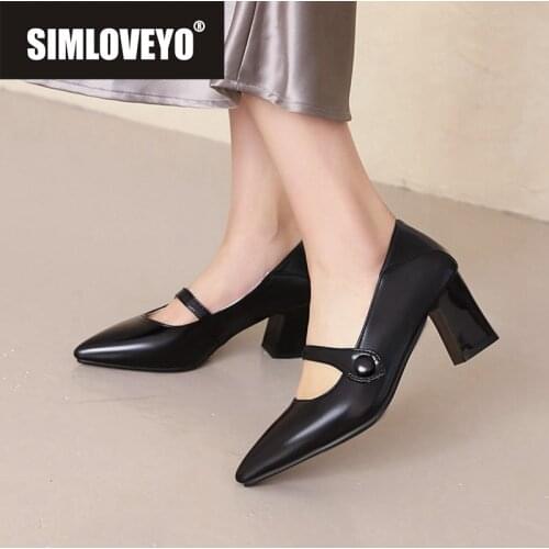 SIMLOVEYO New 2021 Women Pumps Pointed Toe 6.5cm Block Heels Sexy Stylish Buckle Classic Concise Big Size 32-46 Casual A3795