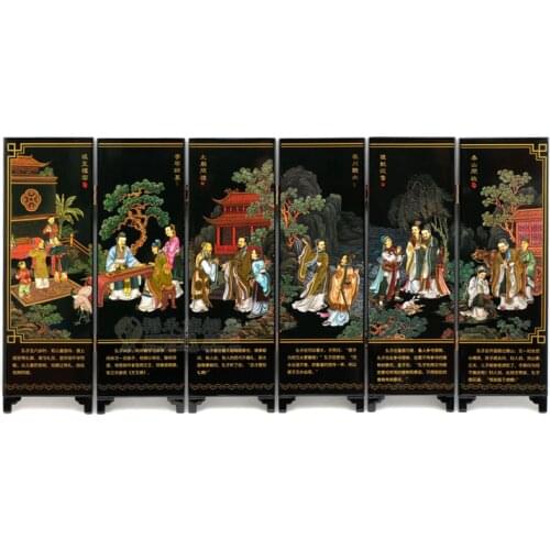MINI Screen Folding Screens 6 Joined Panels Decorative Painting Wood Byobu Confucius