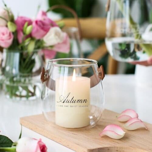 Glass Vase Portable Terrarium Handle Vase for Living Room Candle Holders Decoration Container for Flower Vases