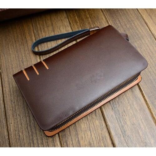 Famous design Male business cluth bag mobile Phone Bag Genuine Leather Men Double Zipper Wallets Card Holder Wallet Car Key bag