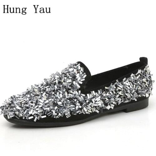 Women Shoes Flats Sequins Shallow 2019 Summer Fashion Casual Shoes Woman Flat Work Slip On Bling Comfortable Walking Loafers