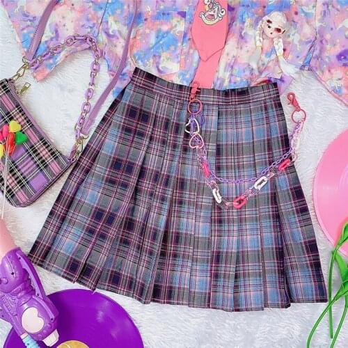 Autumn Large Size Plaid Summer Female A-line Skirt Japanese Harajuku Pocket Summer Short Skirt Half-length Pleated Skirt Female