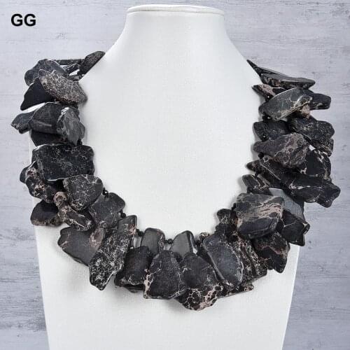 GuaiGuai Jewelry 20" 2 Strands Black Sea Sediment Jasper Statement Necklace