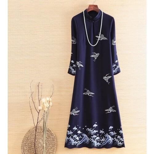 High Quality Women Dress Autumn Royal Embroidery Grane Propitious Clouds Vingtage Elegant Lady Plus Size Cheongsam Dress M -4XL