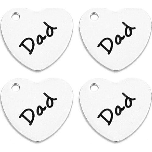 10pcs/lot 14mm heart Dad pendant Metal stainless steel Flat Beads Buddha Beads For DIY bracelet Jewelry Making