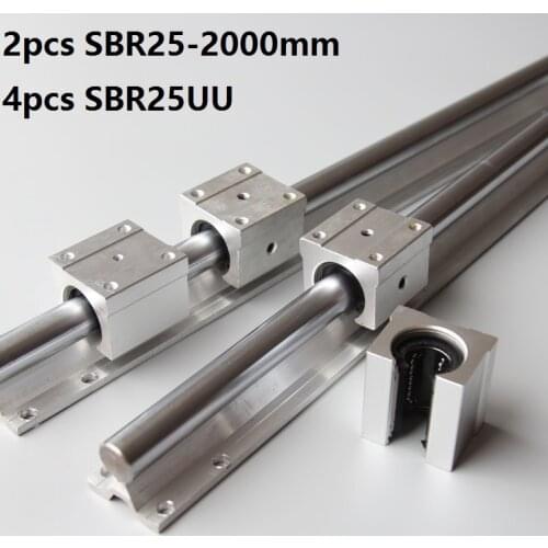 2pcs SBR25 25mm 2000mm Support Linear Guide Rail With 4pcs SBR25UU Linear Bearing Sliding blocks CNC Router