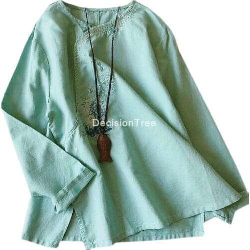 2021 traditional chinese clothing for women hanfu top female blouses elegant ladies retro style tops cotton linen cheongsam tops